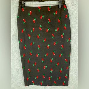 New York And Company 7TH Avenue Womens Black Cherry Print Pencil Skirt